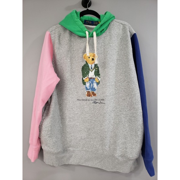 Polo‎ Ralph Lauren Colorblock Preppy Sweater-Bear Pullover Hoodie Sweatshirt XL - Picture 1 of 6